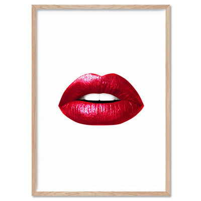 Red Lips - Art Print, Poster, Stretched Canvas, or Framed Wall Art Print, shown in a natural timber frame