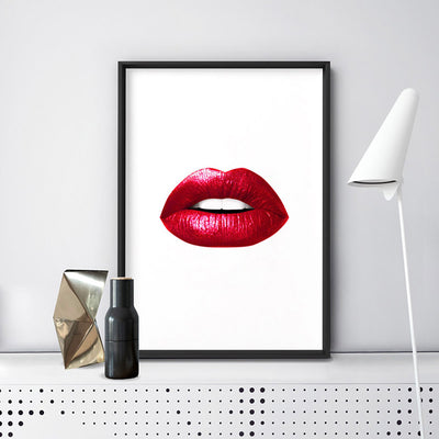Red Lips - Art Print, Poster, Stretched Canvas or Framed Wall Art, shown framed in a room