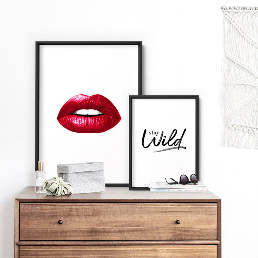 Red Lips - Art Print, Poster, Stretched Canvas or Framed Wall Art, shown framed in a home interior space