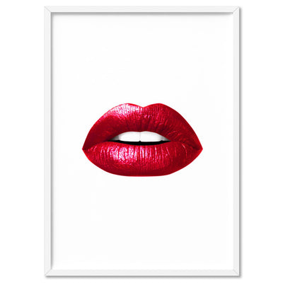 Red Lips - Art Print, Poster, Stretched Canvas, or Framed Wall Art Print, shown in a white frame