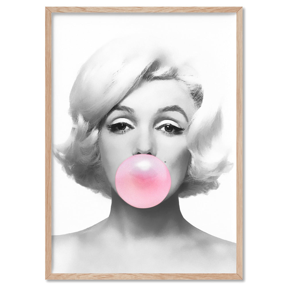 Marilyn Bubblegum - Art Print, Poster, Stretched Canvas, or Framed Wall Art Print, shown in a natural timber frame
