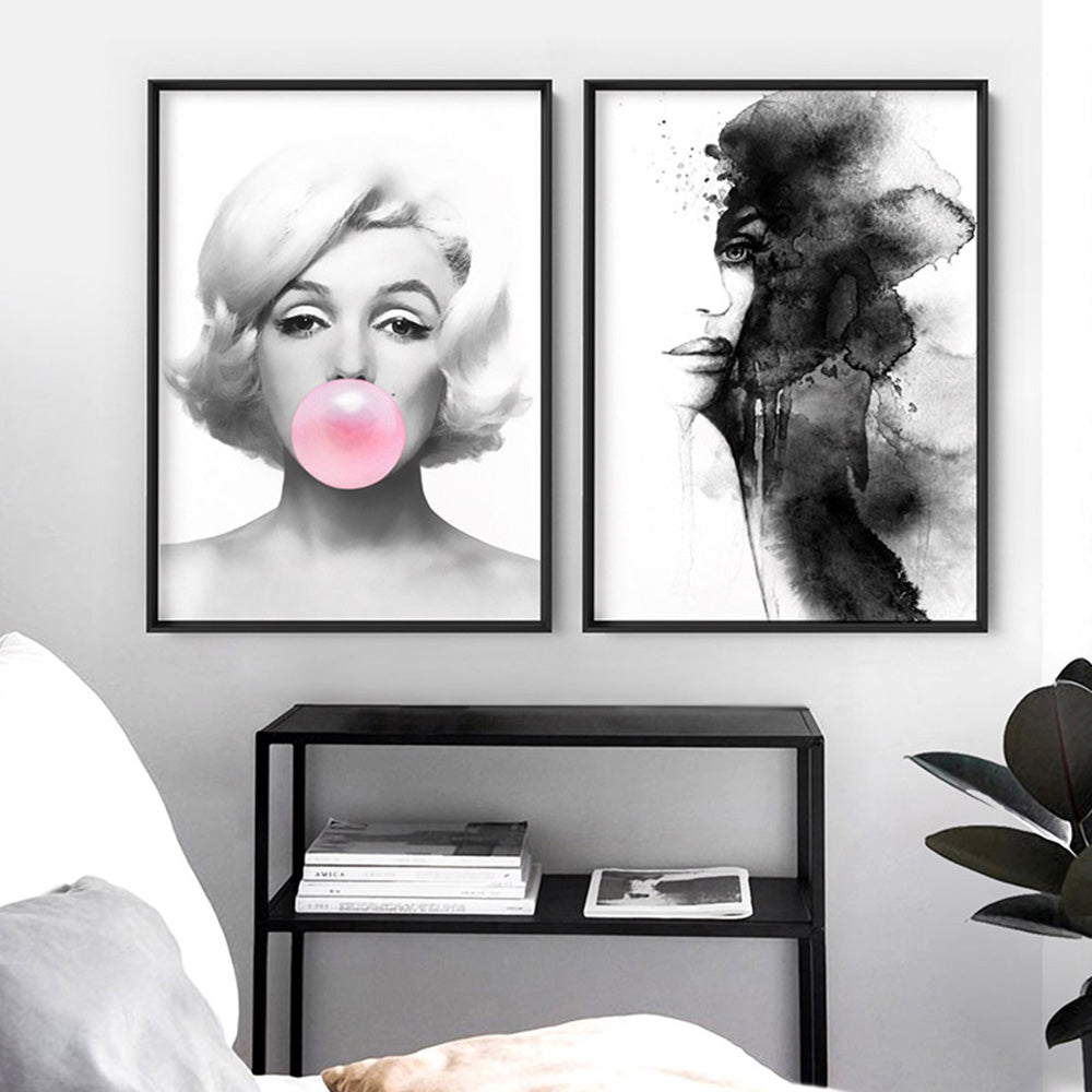 Marilyn Bubblegum - Art Print, Poster, Stretched Canvas or Framed Wall Art, shown framed in a home interior space