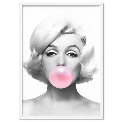 Marilyn Bubblegum - Art Print, Poster, Stretched Canvas, or Framed Wall Art Print, shown in a white frame