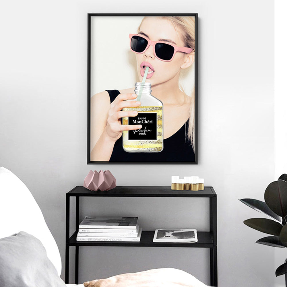 Take a Sip of Parfum - Art Print, Poster, Stretched Canvas or Framed Wall Art, shown framed in a room