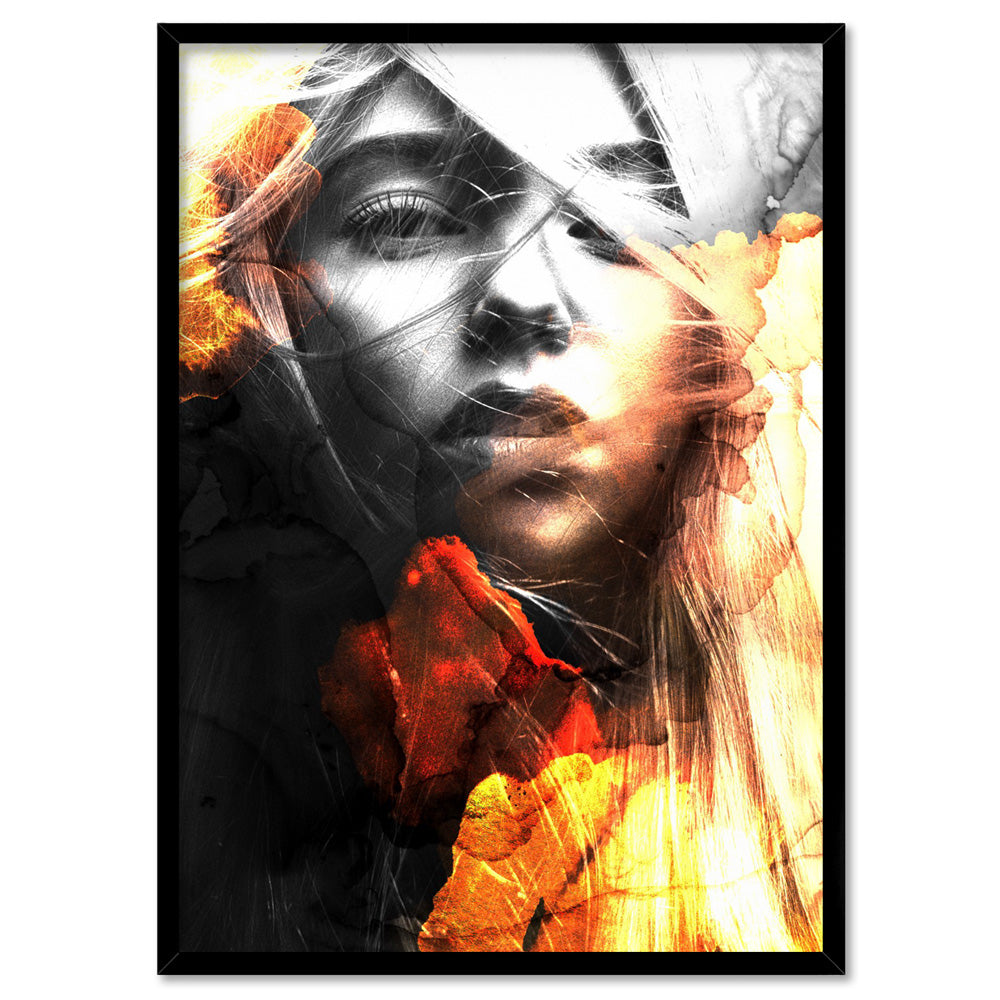 This Girl is on Fire - Art Print, Poster, Stretched Canvas, or Framed Wall Art Print, shown in a black frame
