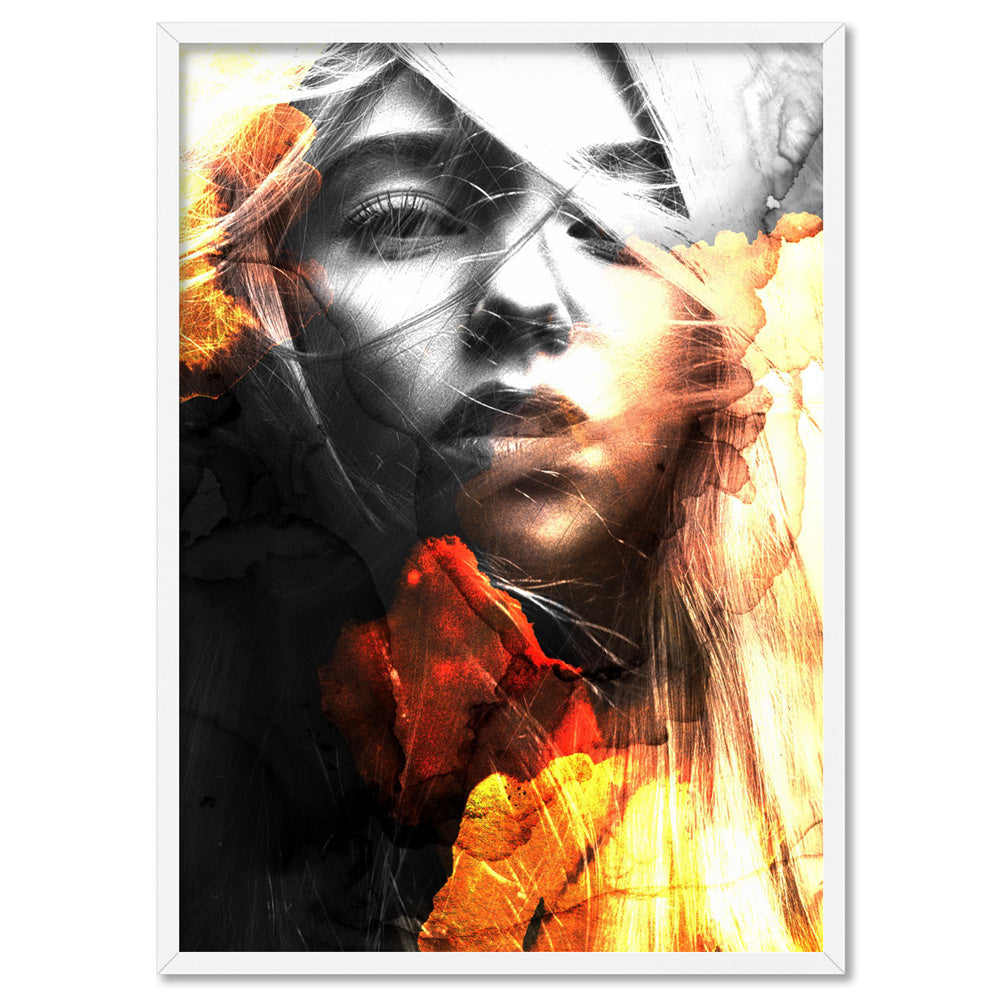 This Girl is on Fire - Art Print, Poster, Stretched Canvas, or Framed Wall Art Print, shown in a white frame