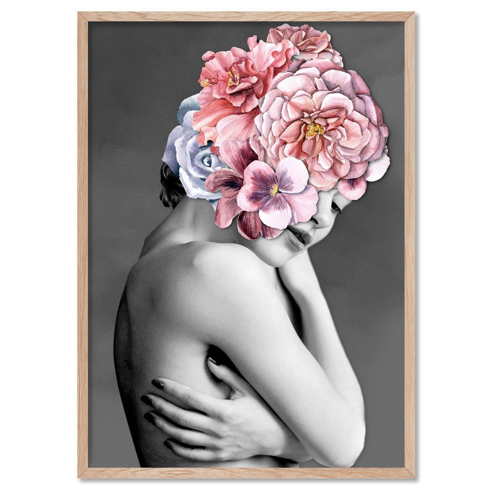 Floral Crown I - Art Print, Poster, Stretched Canvas, or Framed Wall Art Print, shown in a natural timber frame