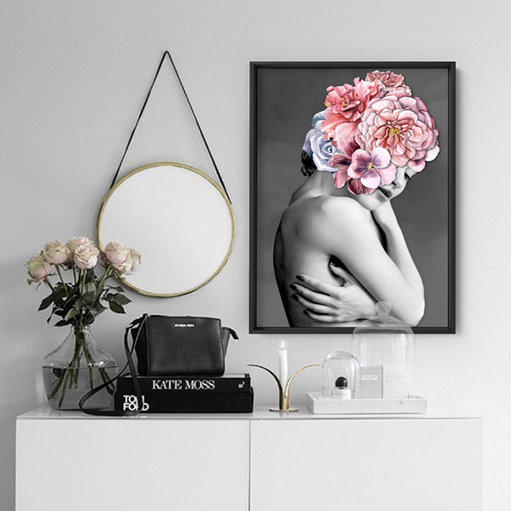 Floral Crown I - Art Print, Poster, Stretched Canvas or Framed Wall Art, shown framed in a room