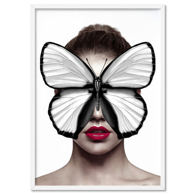 Butterfly Mask - Art Print, Poster, Stretched Canvas, or Framed Wall Art Print, shown in a white frame