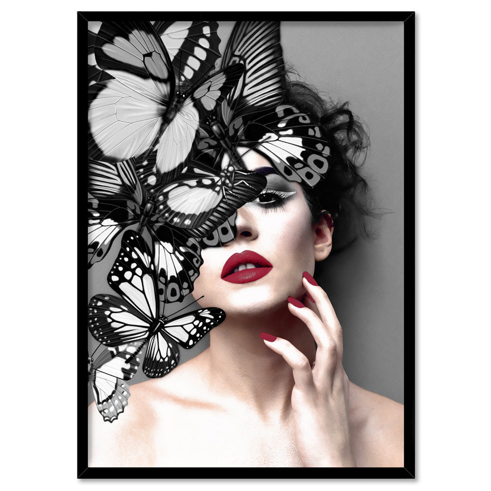 Butterflies En Vogue I - Art Print, Poster, Stretched Canvas, or Framed Wall Art Print, shown in a black frame