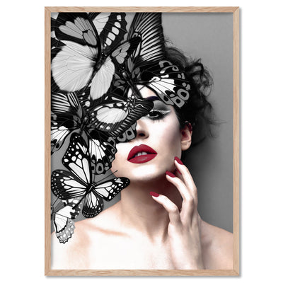 Butterflies En Vogue I - Art Print, Poster, Stretched Canvas, or Framed Wall Art Print, shown in a natural timber frame