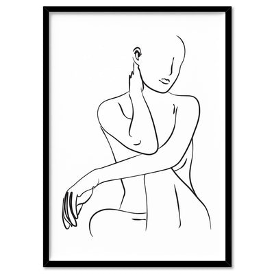 Naked Nude Line Drawing III - Art Print, Poster, Stretched Canvas, or Framed Wall Art Print, shown in a black frame