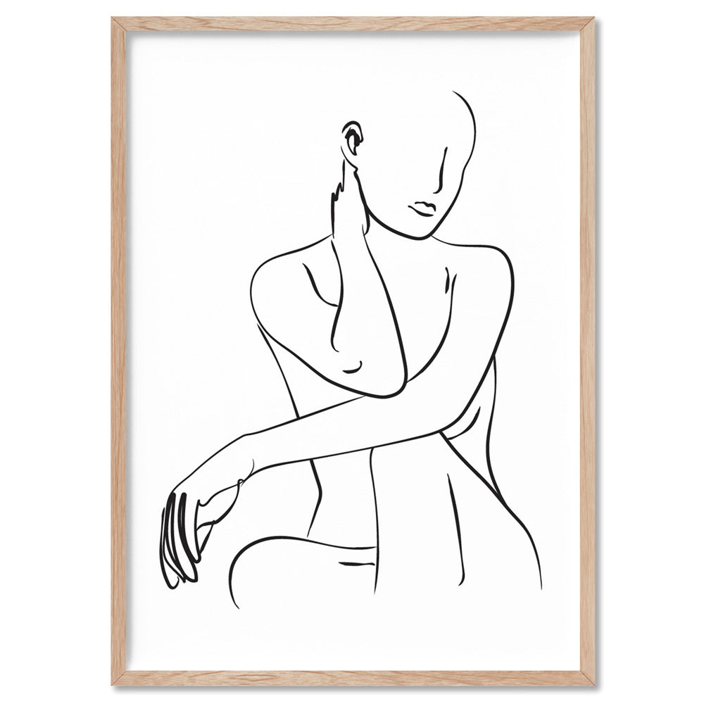 Naked Nude Line Drawing III - Art Print, Poster, Stretched Canvas, or Framed Wall Art Print, shown in a natural timber frame