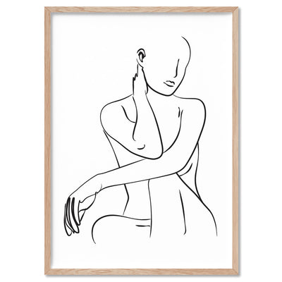 Naked Nude Line Drawing III - Art Print, Poster, Stretched Canvas, or Framed Wall Art Print, shown in a natural timber frame
