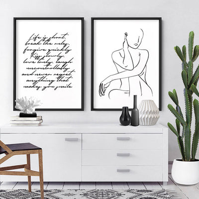 Naked Nude Line Drawing III - Art Print, Poster, Stretched Canvas or Framed Wall Art, shown framed in a home interior space