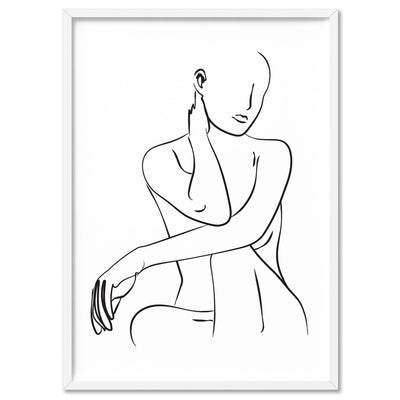 Naked Nude Line Drawing III - Art Print, Poster, Stretched Canvas, or Framed Wall Art Print, shown in a white frame
