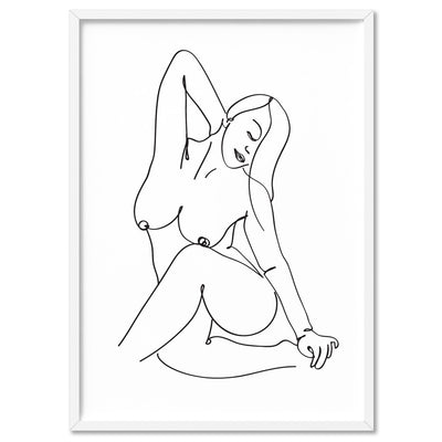Naked Nude Line Drawing IV - Art Print, Poster, Stretched Canvas, or Framed Wall Art Print, shown in a white frame