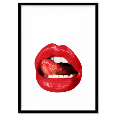 Red Hot Lips - Art Print, Poster, Stretched Canvas, or Framed Wall Art Print, shown in a black frame