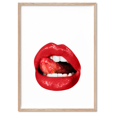 Red Hot Lips - Art Print, Poster, Stretched Canvas, or Framed Wall Art Print, shown in a natural timber frame