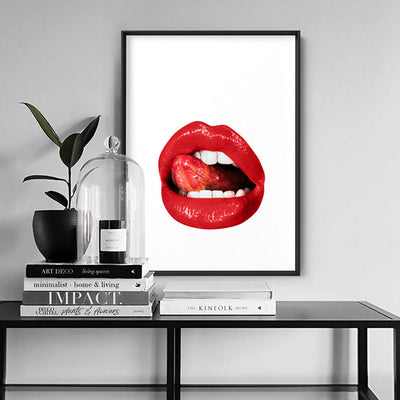 Red Hot Lips - Art Print, Poster, Stretched Canvas or Framed Wall Art, shown framed in a room
