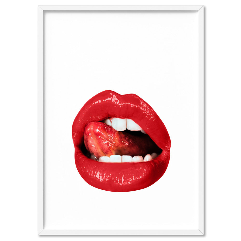 Red Hot Lips - Art Print, Poster, Stretched Canvas, or Framed Wall Art Print, shown in a white frame