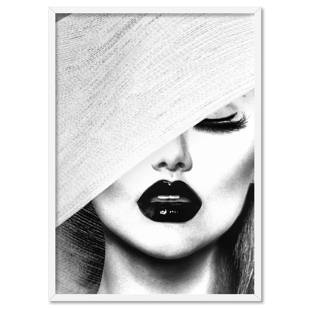 Black & White Glam Portrait - Art Print, Poster, Stretched Canvas, or Framed Wall Art Print, shown in a white frame