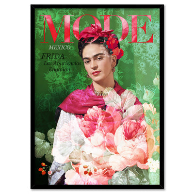Mode Frida Kahlo Botanicals - Art Print, Poster, Stretched Canvas, or Framed Wall Art Print, shown in a black frame