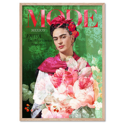 Mode Frida Kahlo Botanicals - Art Print, Poster, Stretched Canvas, or Framed Wall Art Print, shown in a natural timber frame