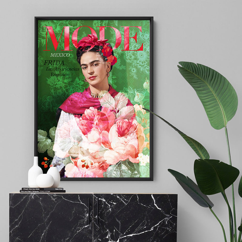 Mode Frida Kahlo Botanicals - Art Print, Poster, Stretched Canvas or Framed Wall Art, shown framed in a room