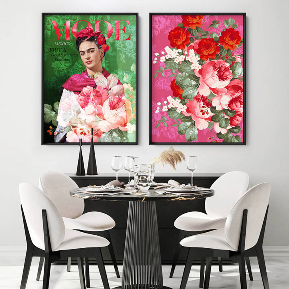 Mode Frida Kahlo Botanicals - Art Print, Poster, Stretched Canvas or Framed Wall Art, shown framed in a home interior space