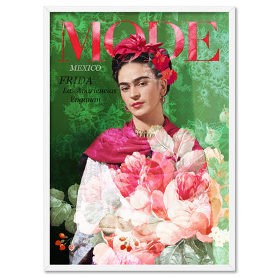 Mode Frida Kahlo Botanicals - Art Print, Poster, Stretched Canvas, or Framed Wall Art Print, shown in a white frame