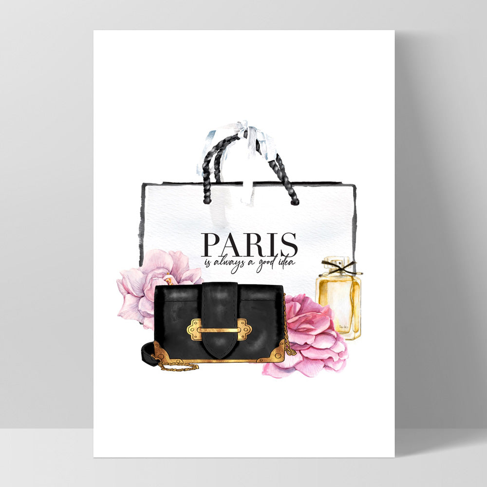 Shopping in Paris II - Art Print, Poster, Stretched Canvas, or Framed Wall Art Print, shown as a stretched canvas or poster without a frame