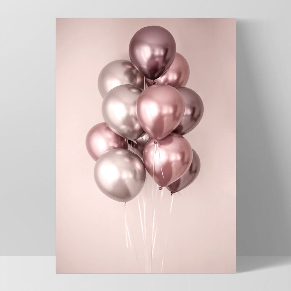 Rose Blush Balloons Bunch - Art Print, Poster, Stretched Canvas, or Framed Wall Art Print, shown as a stretched canvas or poster without a frame