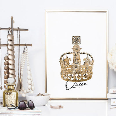 Crowned Queen - Art Print, Poster, Stretched Canvas or Framed Wall Art, shown framed in a room