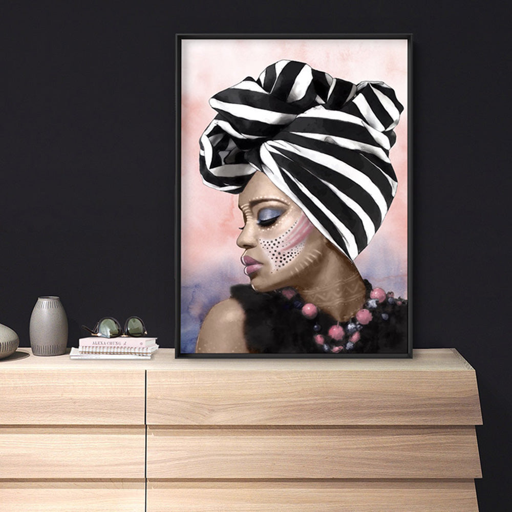 Imani Portrait II - Art Print by Vanessa, Poster, Stretched Canvas or Framed Wall Art, shown framed in a room