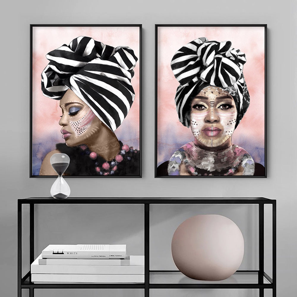 Imani Portrait II - Art Print by Vanessa, Poster, Stretched Canvas or Framed Wall Art, shown framed in a home interior space