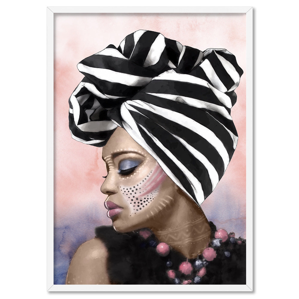 Imani Portrait II - Art Print by Vanessa, Poster, Stretched Canvas, or Framed Wall Art Print, shown in a white frame