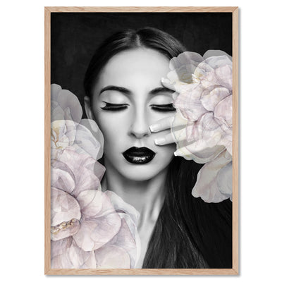 Strike a Pose in Bloom I - Art Print, Poster, Stretched Canvas, or Framed Wall Art Print, shown in a natural timber frame