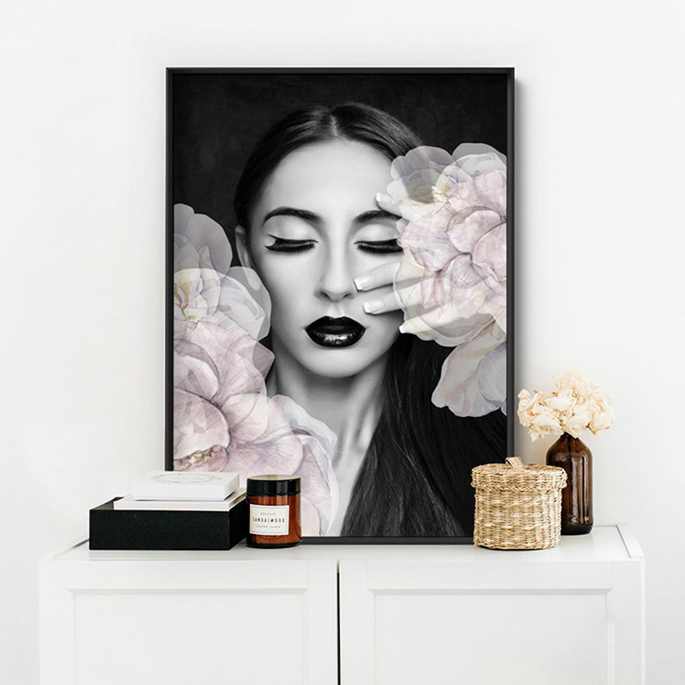 Strike a Pose in Bloom I - Art Print, Poster, Stretched Canvas or Framed Wall Art, shown framed in a room
