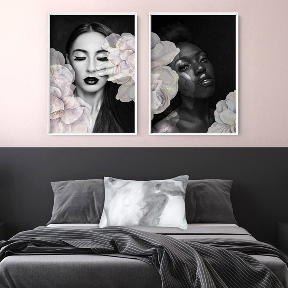 Strike a Pose in Bloom I - Art Print, Poster, Stretched Canvas or Framed Wall Art, shown framed in a home interior space