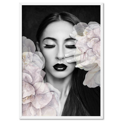 Strike a Pose in Bloom I - Art Print, Poster, Stretched Canvas, or Framed Wall Art Print, shown in a white frame