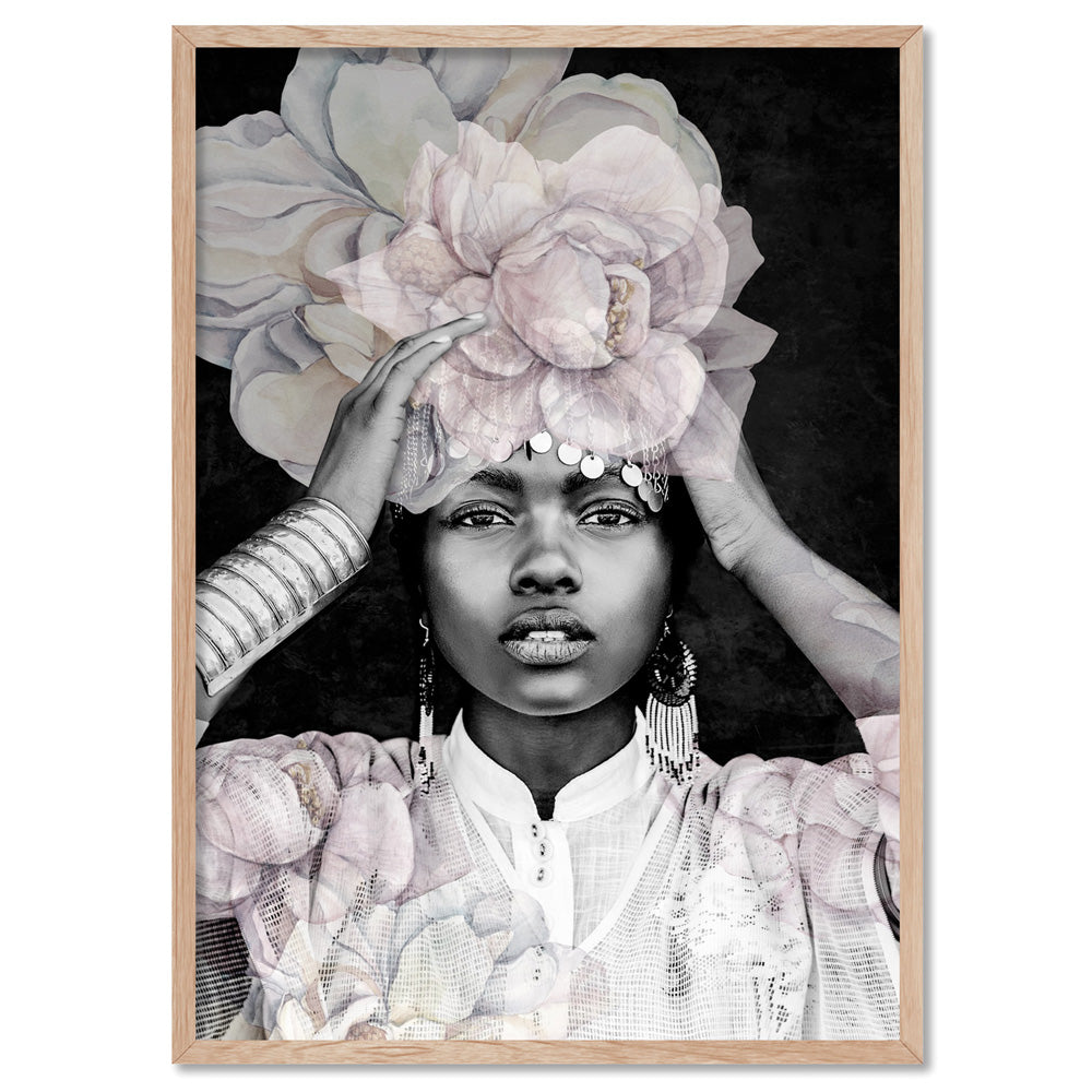 Strike a Pose in Bloom III - Art Print, Poster, Stretched Canvas, or Framed Wall Art Print, shown in a natural timber frame