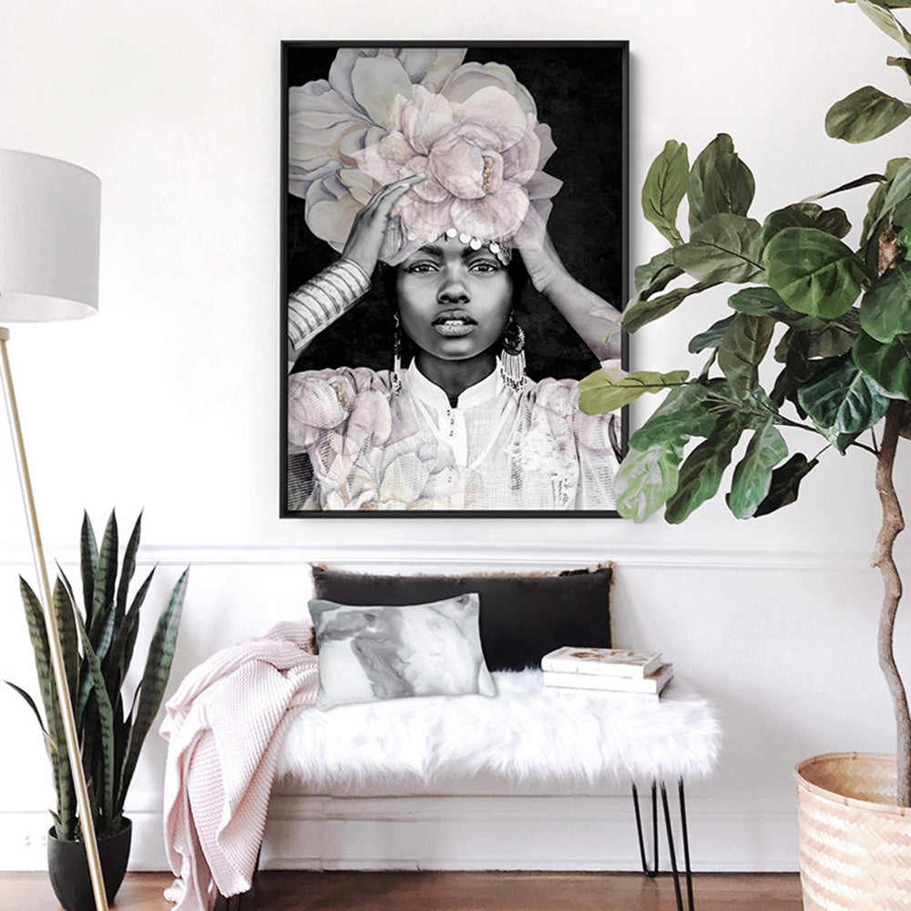 Strike a Pose in Bloom III - Art Print, Poster, Stretched Canvas or Framed Wall Art, shown framed in a room