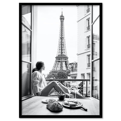 Breakfast in Paris - Art Print, Poster, Stretched Canvas, or Framed Wall Art Print, shown in a black frame