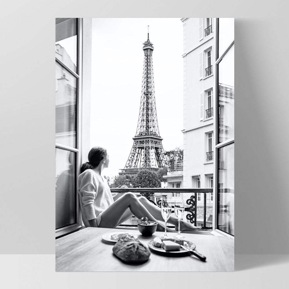 Breakfast in Paris - Art Print, Poster, Stretched Canvas, or Framed Wall Art Print, shown as a stretched canvas or poster without a frame