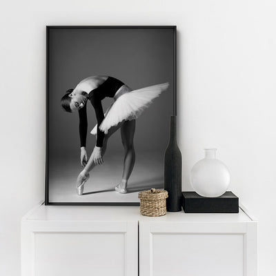 Ballerina Pose I - Art Print, Poster, Stretched Canvas or Framed Wall Art, shown framed in a room