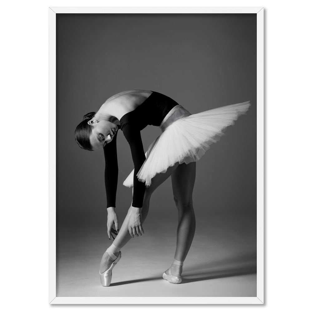 Ballerina Pose I - Art Print, Poster, Stretched Canvas, or Framed Wall Art Print, shown in a white frame