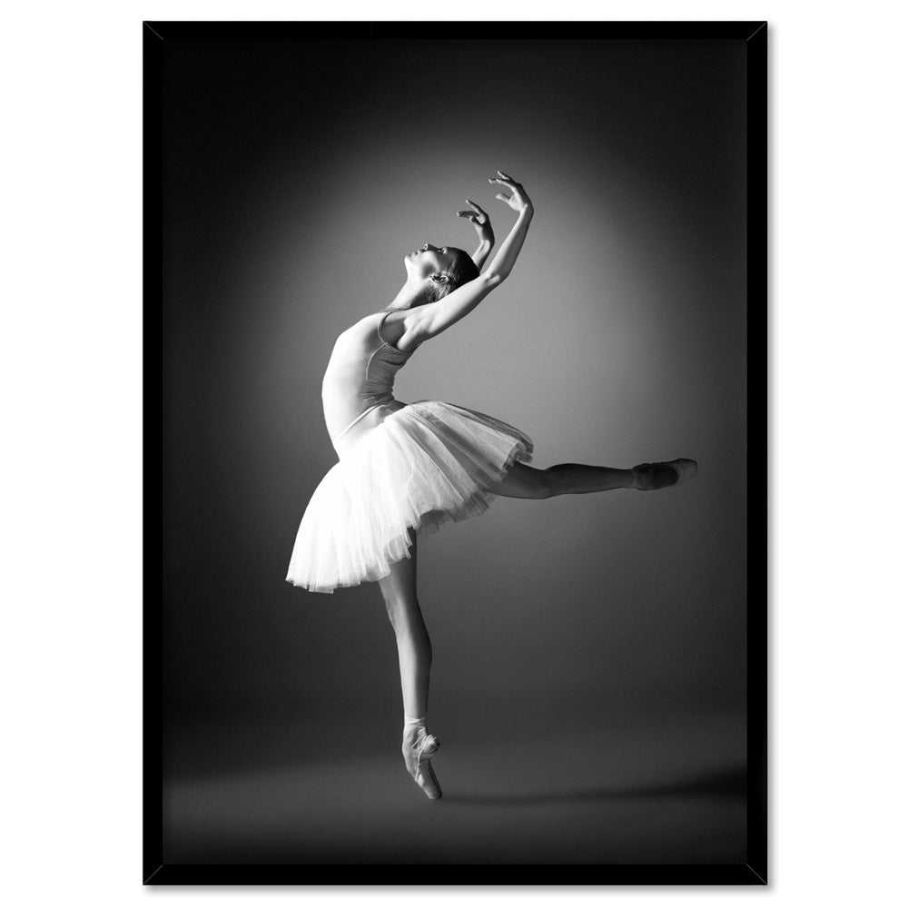 Ballerina Pose IV - Art Print, Poster, Stretched Canvas, or Framed Wall Art Print, shown in a black frame