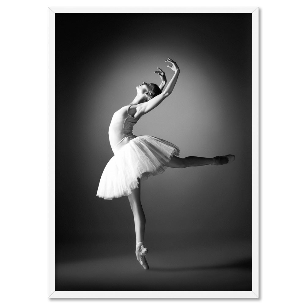 Ballerina Pose IV - Art Print, Poster, Stretched Canvas, or Framed Wall Art Print, shown in a white frame