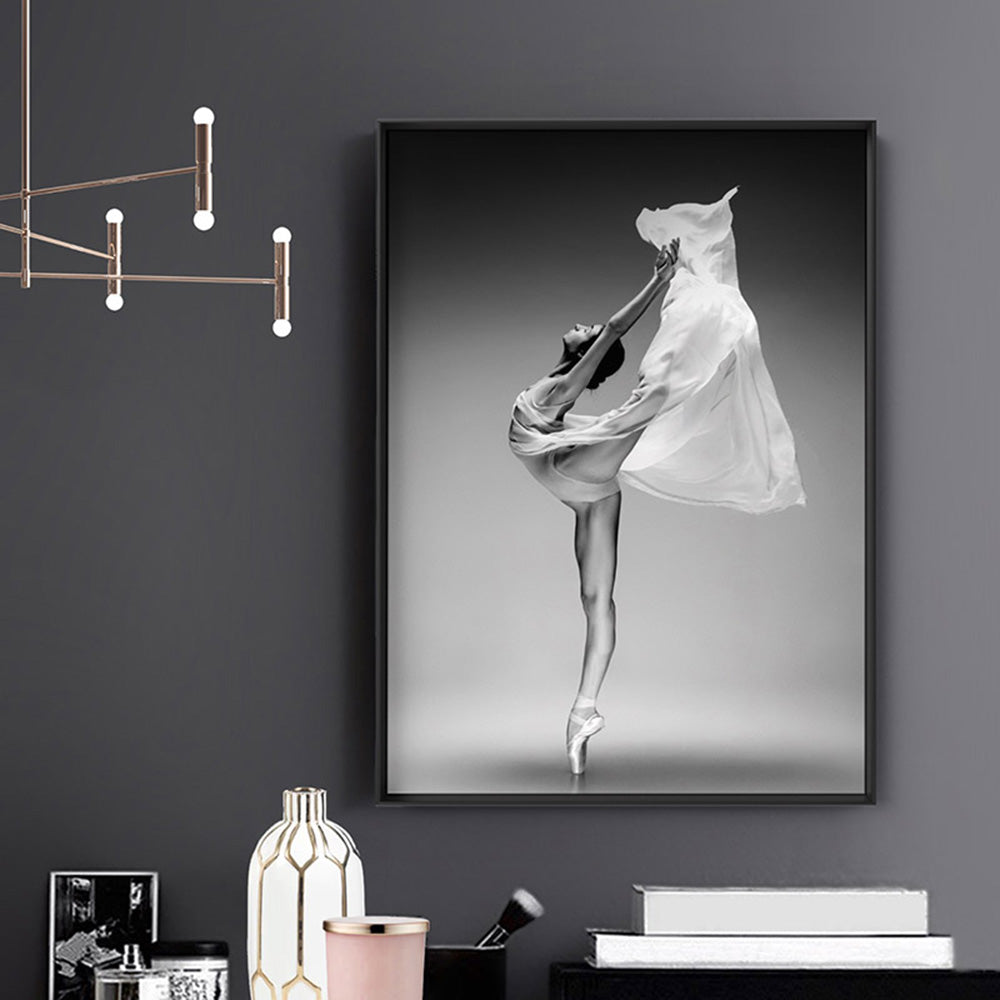 Ballerina Pose VI - Art Print, Poster, Stretched Canvas or Framed Wall Art Prints, shown framed in a room